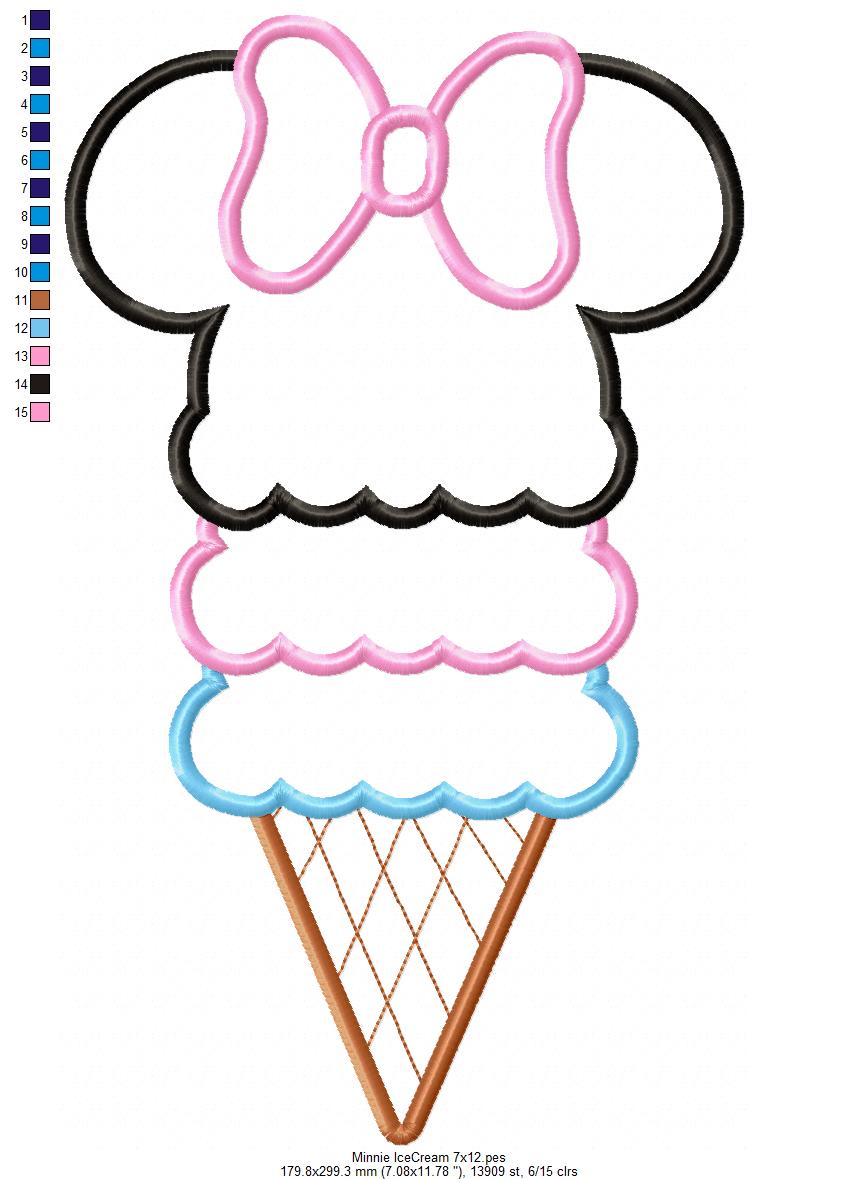 Mouse Ears Girl Summer Ice Cream - Applique - Machine Embroidery Design