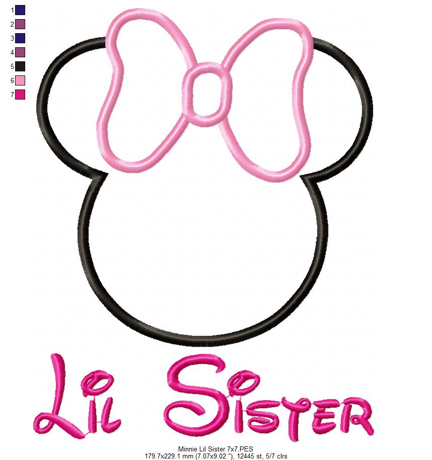 Mouse Ears Girl Lil Sister - Applique Embroidery