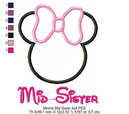 Siblings Mouse Ears Girl - Set of 3 Designs - Applique Embroidery