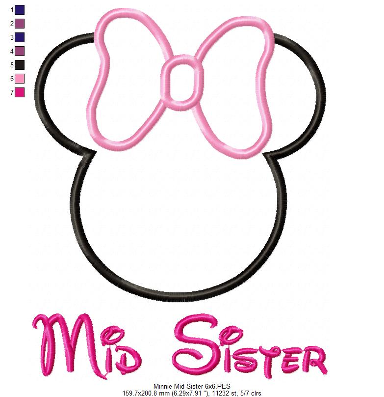 Siblings Mouse Ears Girl - Set of 3 Designs - Applique Embroidery