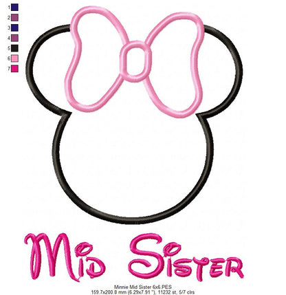 Siblings Mouse Ears Girl - Set of 3 Designs - Applique Embroidery