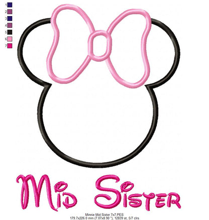 Siblings Mouse Ears Girl - Set of 3 Designs - Applique Embroidery