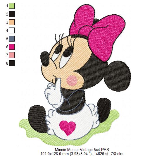 Sweet Vintage Minnie - Fill Stitch - Machine Embroidery Design