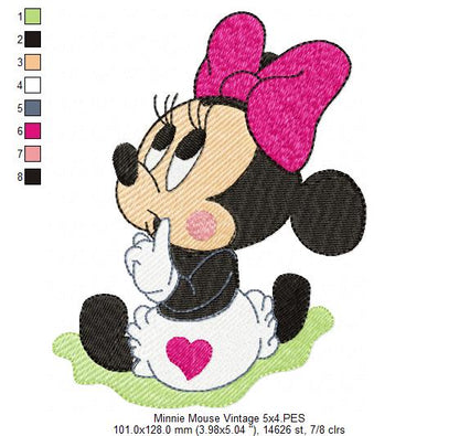 Sweet Vintage Minnie - Fill Stitch - Machine Embroidery Design