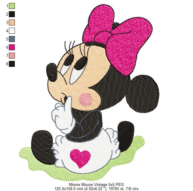 Sweet Vintage Minnie - Fill Stitch - Machine Embroidery Design