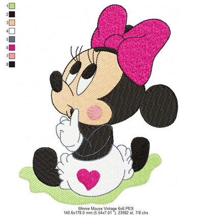 Sweet Vintage Minnie - Fill Stitch - Machine Embroidery Design