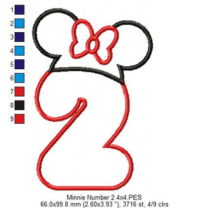 Mouse Ears Girl Hat Number 2 Two 2nd Birthday - Applique