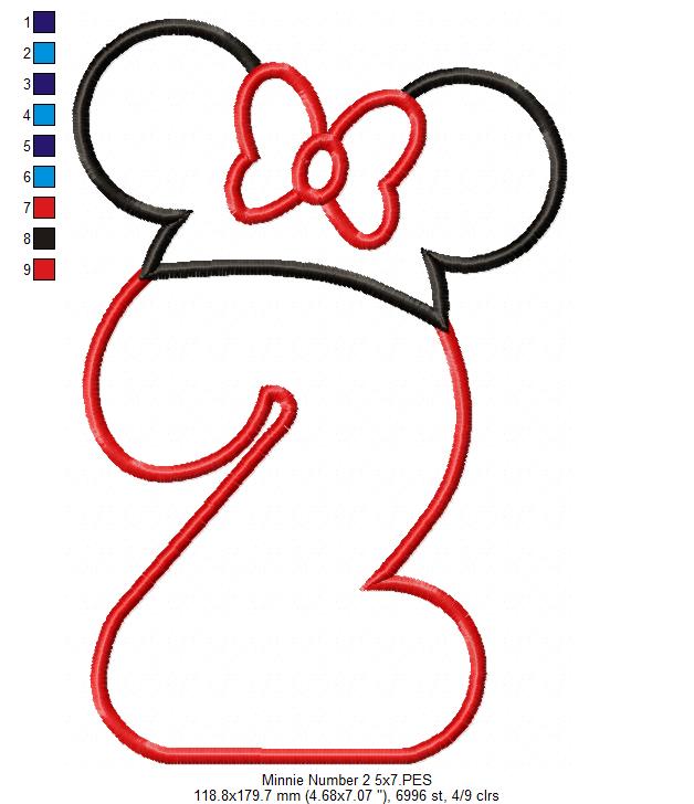 Mouse Ears Girl Hat Number 2 Two 2nd Birthday - Applique