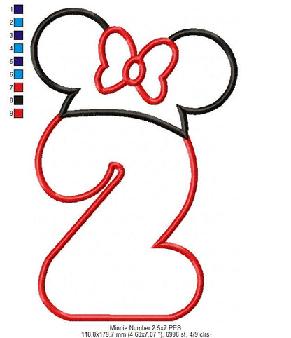 Mouse Ears Girl Hat Number 2 Two 2nd Birthday - Applique