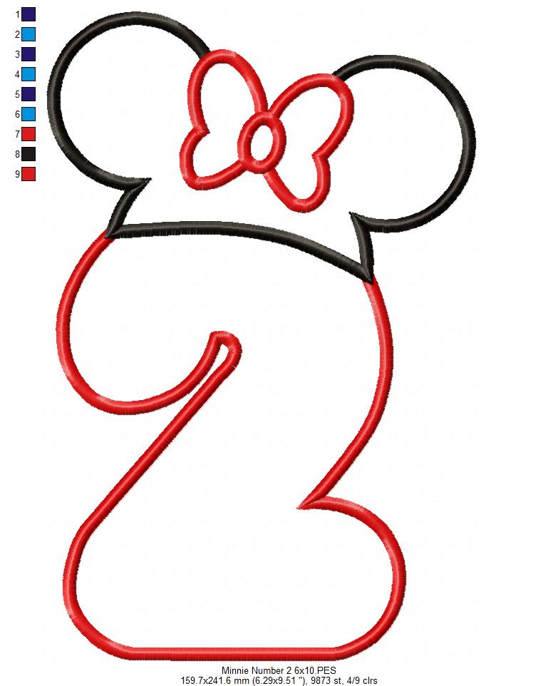 Mouse Ears Girl Hat Number 2 Two 2nd Birthday - Applique