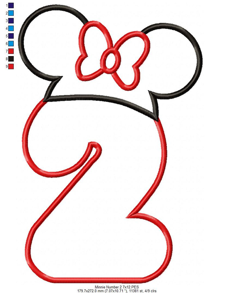 Mouse Ears Girl Hat Number 2 Two 2nd Birthday - Applique