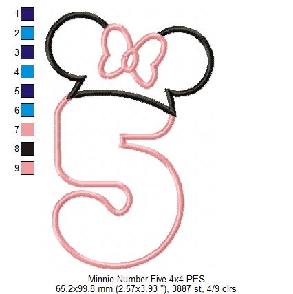 Mouse Ears Girl Hat Number 5 Five 5th Birthday - Applique Embroidery