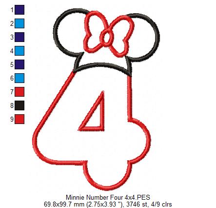 Mouse Ears Girl Hat Number 4 Four 4th Birthday - Applique