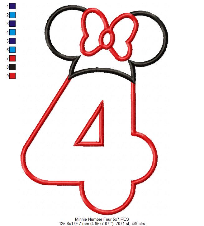 Mouse Ears Girl Hat Number 4 Four 4th Birthday - Applique