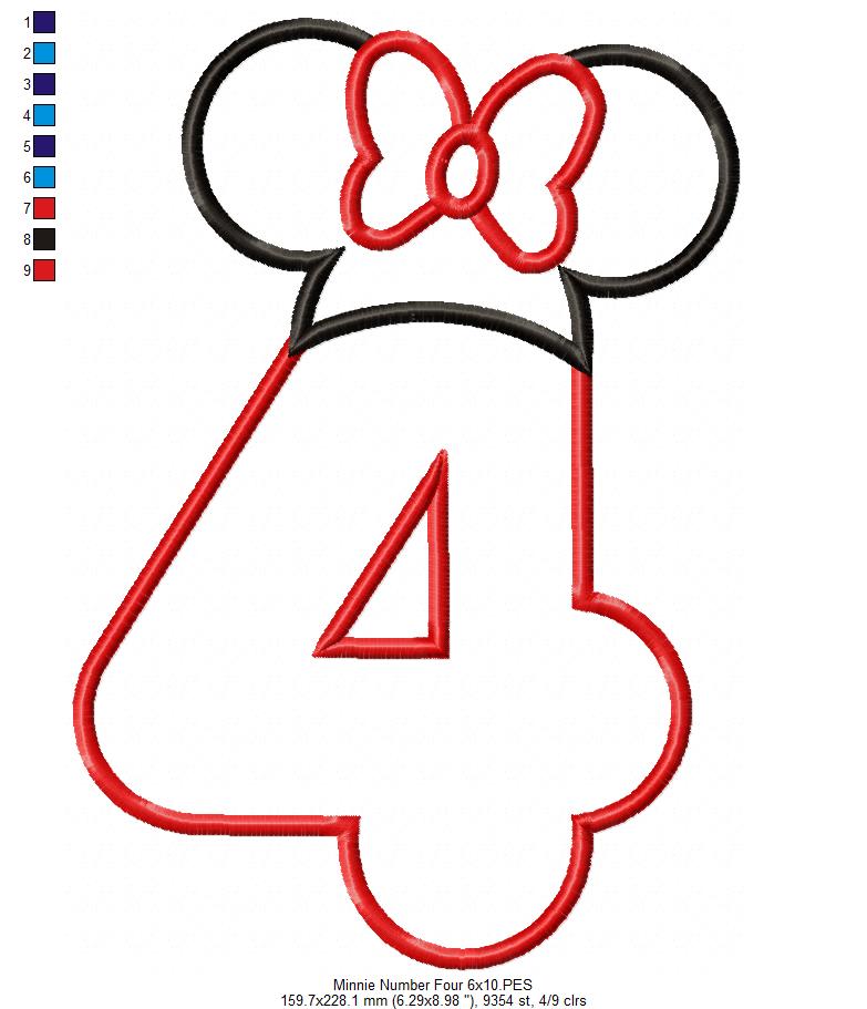 Mouse Ears Girl Hat Number 4 Four 4th Birthday - Applique