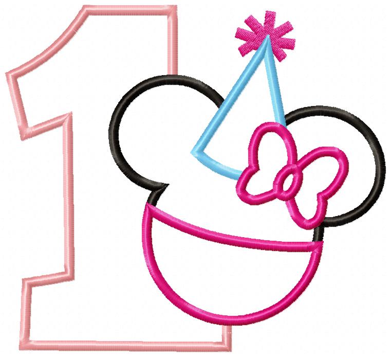 Mouse Ears Girl Number 1 One 1st Birthday Party - Applique Embroidery
