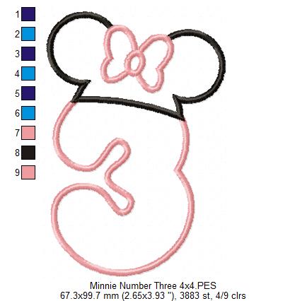 Mouse Ears Girl Hat Number 3 three 3rd Birthday - Applique