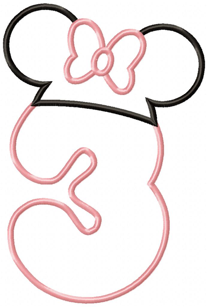 Mouse Ears Girl Hat Number 3 three 3rd Birthday - Applique