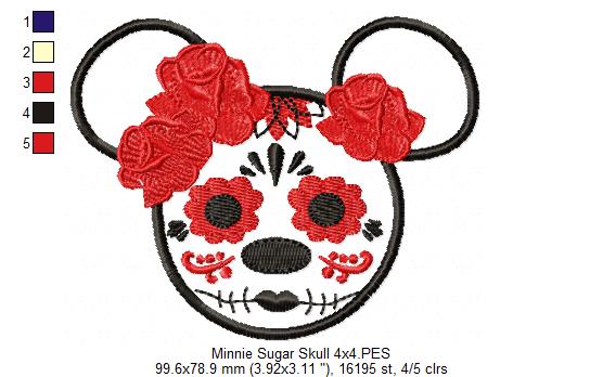 Mouse Girl Sugar Skull - Applique Embroidery