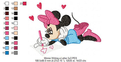 Mouse Girl Writing a Love Letter - Fill Stitch - Machine Embroidery Design