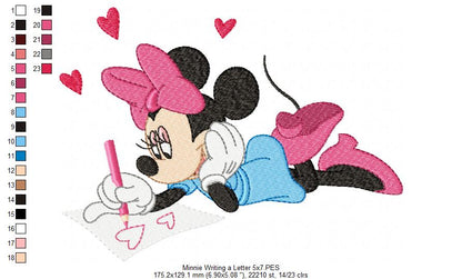 Mouse Girl Writing a Love Letter - Fill Stitch - Machine Embroidery Design