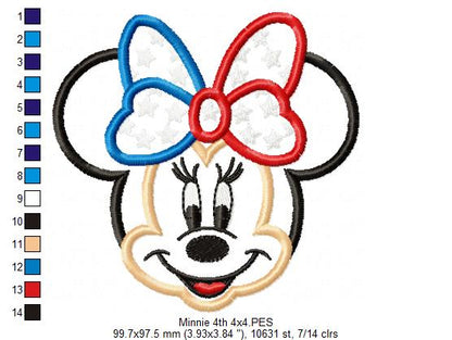 4th of July Mouse Ears Girl - Applique - Machine Embroidery Design