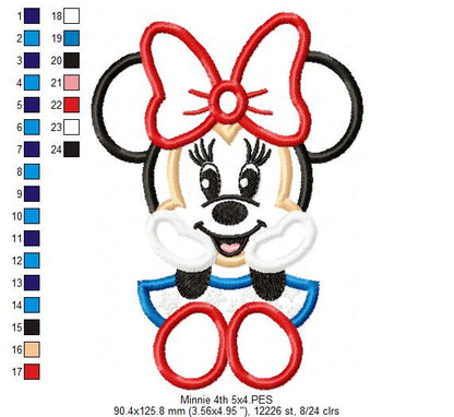 4th of July Mouse Girl - Applique - Machine Embroidery Design