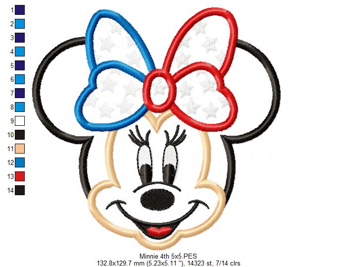 4th of July Mouse Ears Girl - Applique - Machine Embroidery Design