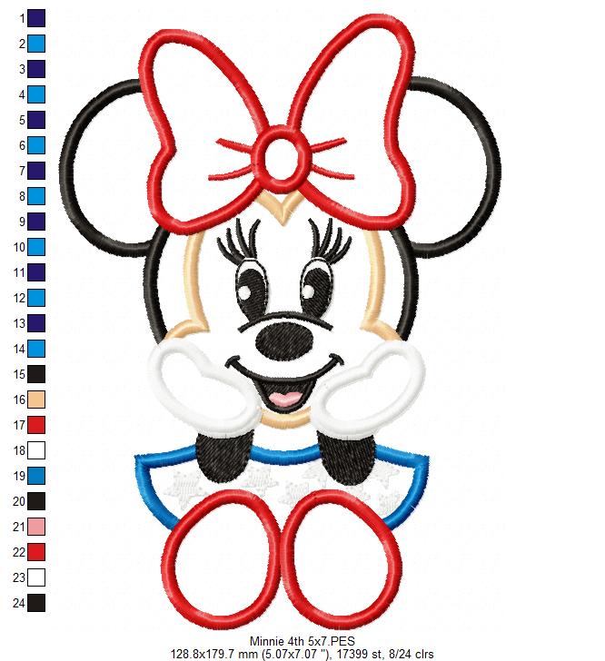 4th of July Mouse Girl - Applique - Machine Embroidery Design