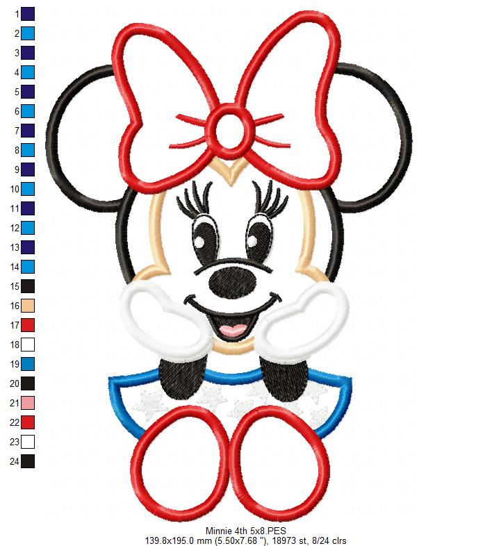 4th of July Mouse Girl - Applique - Machine Embroidery Design