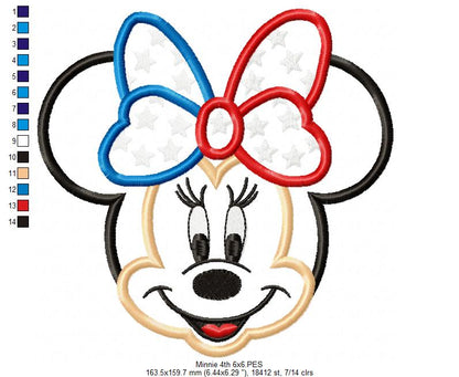 4th of July Mouse Ears Girl - Applique - Machine Embroidery Design