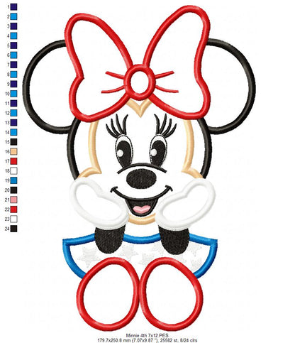 4th of July Mouse Girl - Applique - Machine Embroidery Design