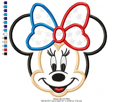 4th of July Mouse Ears Girl - Applique - Machine Embroidery Design