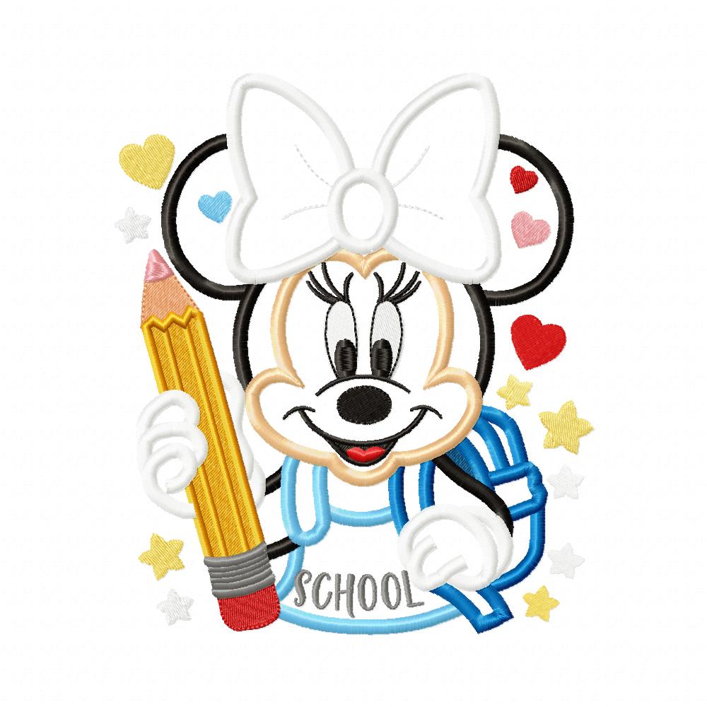 Minnie Mouse School - Applique - Machine Embroidery Design