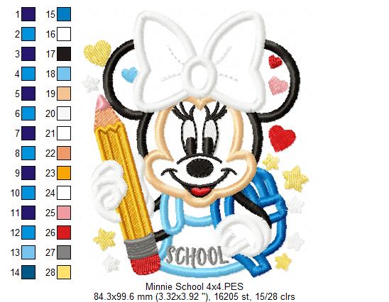 Minnie Mouse School - Applique - Machine Embroidery Design