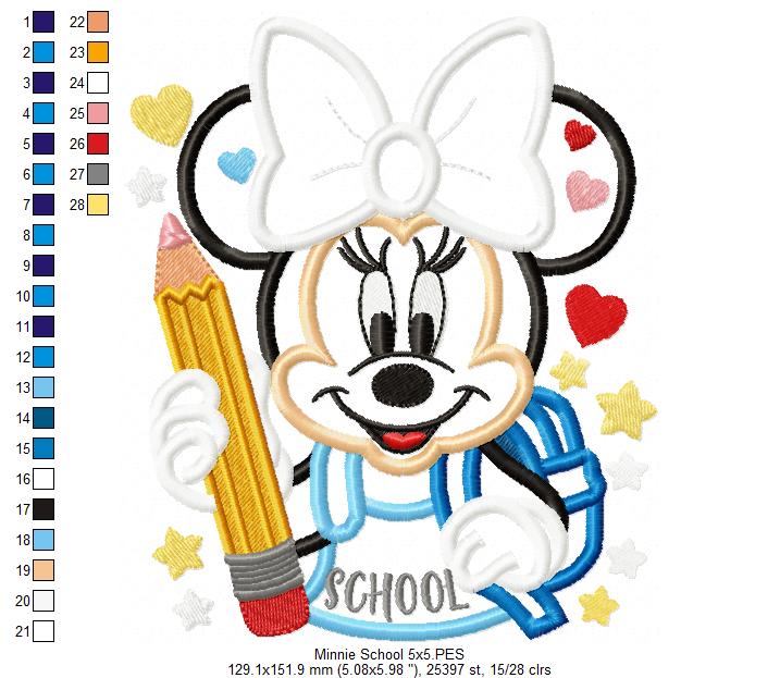 Minnie Mouse School - Applique - Machine Embroidery Design