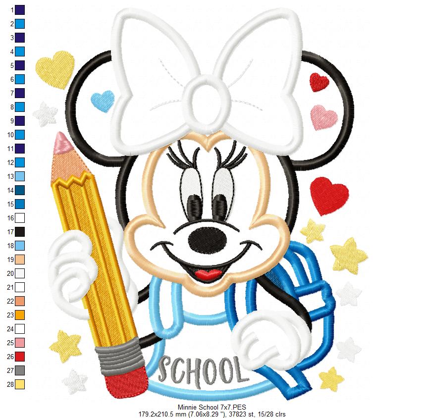 Minnie Mouse School - Applique - Machine Embroidery Design