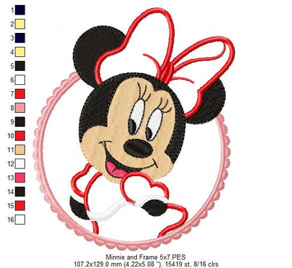 Mouse Girl Frame - Applique - Machine Embroidery Design