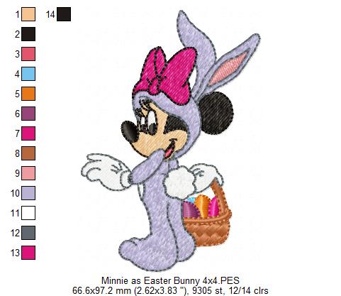 Mouse Girl as Easter Bunny - Fill Stitch Embroidery