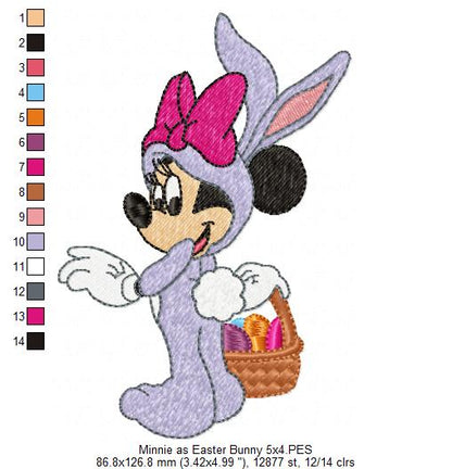 Mouse Girl as Easter Bunny - Fill Stitch Embroidery
