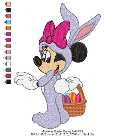 Mouse Girl as Easter Bunny - Fill Stitch Embroidery
