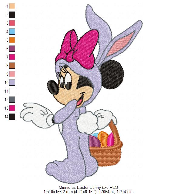Mouse Girl as Easter Bunny - Fill Stitch Embroidery