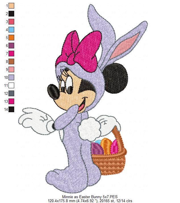 Mouse Girl as Easter Bunny - Fill Stitch Embroidery