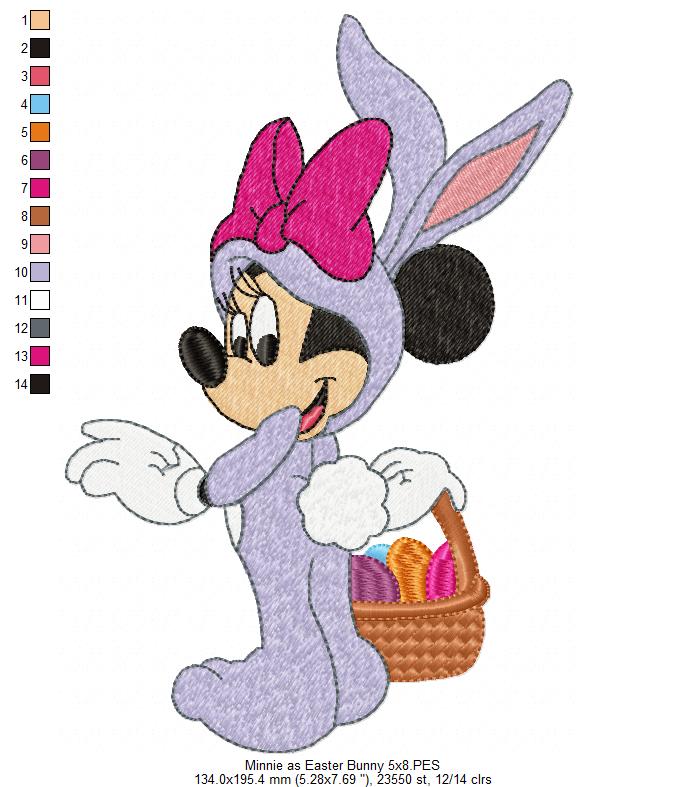 Mouse Girl as Easter Bunny - Fill Stitch Embroidery