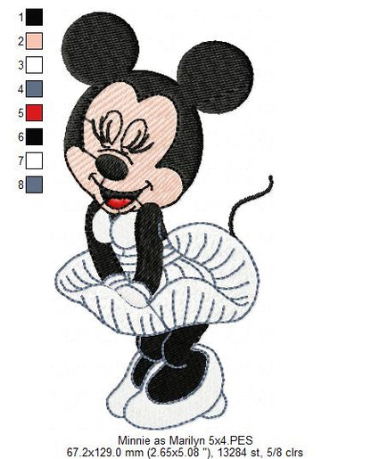 Mouse Girl as Marilyn Monroe - Fill Stitch - Machine Embroidery Design