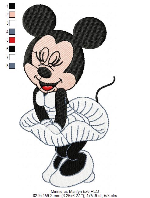 Mouse Girl as Marilyn Monroe - Fill Stitch - Machine Embroidery Design