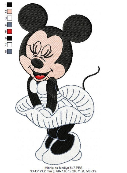 Mouse Girl as Marilyn Monroe - Fill Stitch - Machine Embroidery Design
