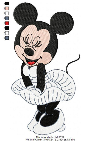 Mouse Girl as Marilyn Monroe - Fill Stitch - Machine Embroidery Design