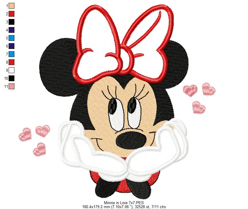 Mouse Girl in Love - Applique Machine Embroidery Design