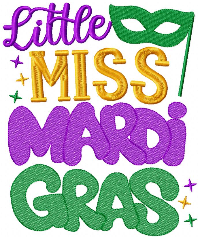Little Miss Mardi Gras - Fill Stitch - Machine Embroidery Design